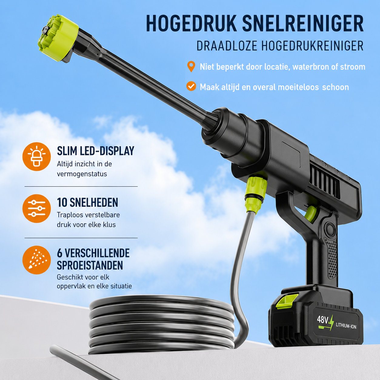 Draadloze Hogedrukreiniger pro | Krachtig reinigen zonder wateraansluiting
